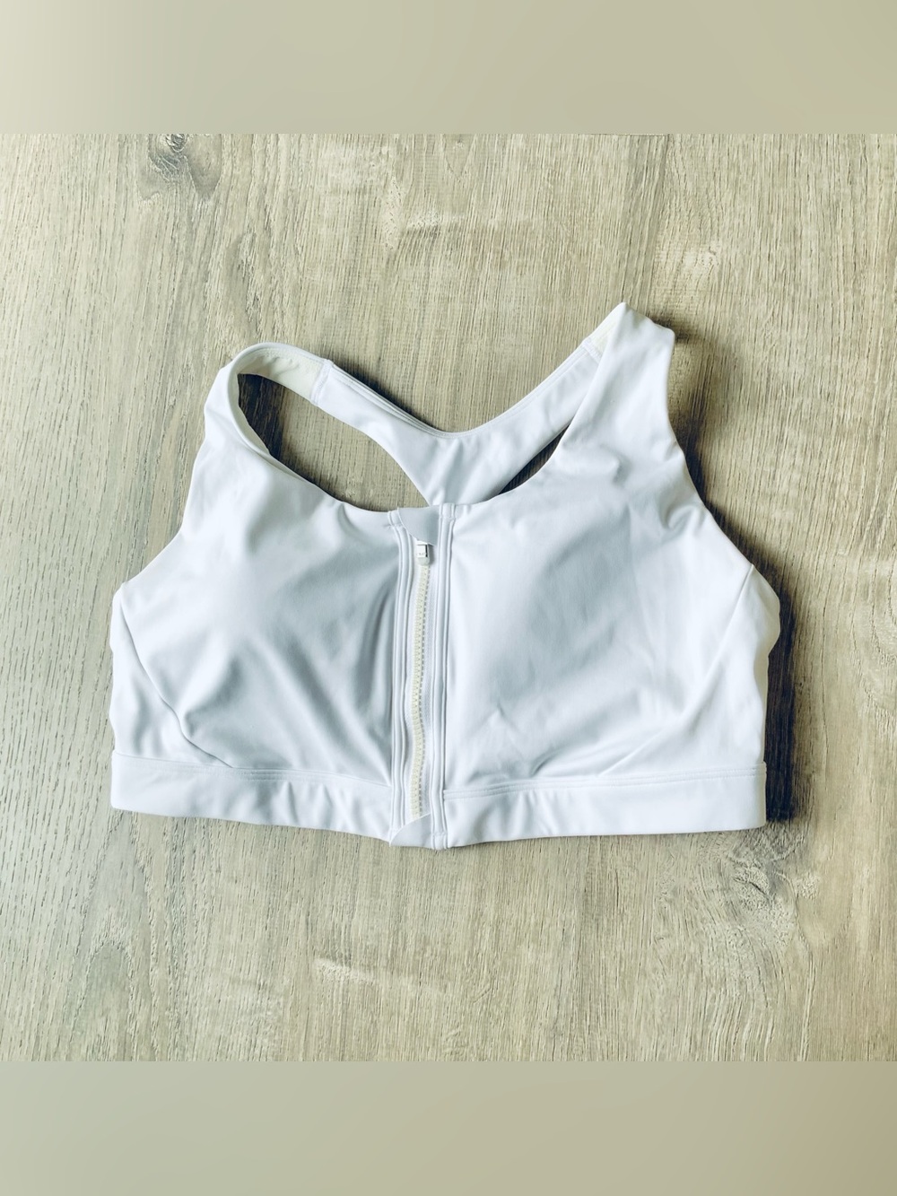 Athleta White Front-Zip Racerback Sports Bra XL